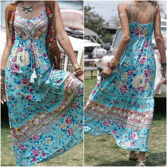 Boho Floral Print Cottagecore Cami maxi Dress - Picture 6 of 8